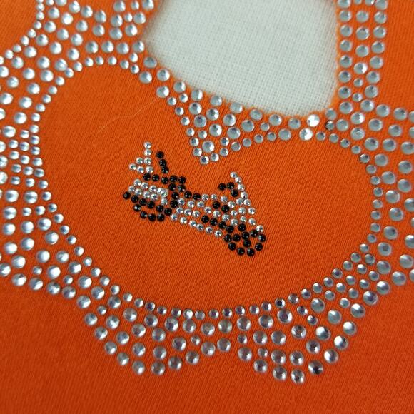 Isaac's Designs Orange Rhinestone Motorcycles Soft Lovely Size Large - Picture 3 of 4